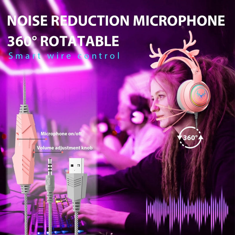 RGB Girl Gaming Cute Headset with Microphone